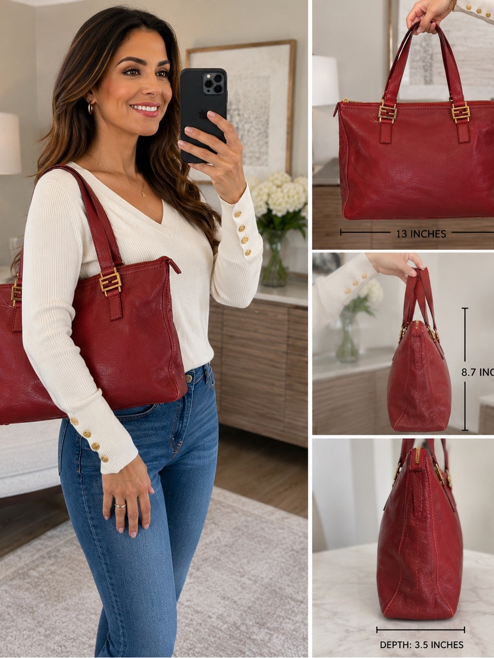 Fendi Red Leather Tote Bag – Authentic ✨